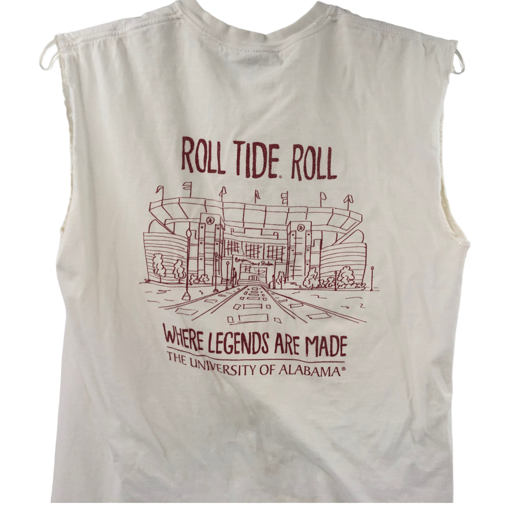 VTG Alabama Crimson Roll Tide Sleeveless Cut White T Shirt Size Medium
